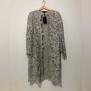 NWT Ralph Lauren Black Label Thora Cotton Taupe Gray Lace Duster Cardigan Coat